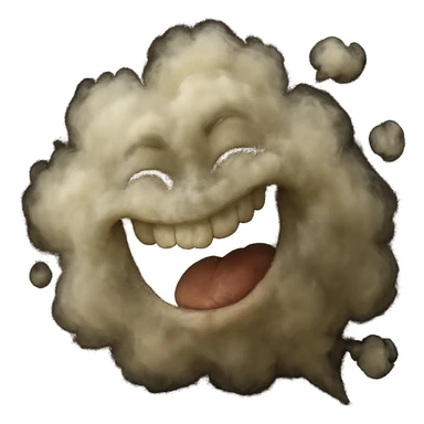 Make this fart cloud look more realistic with natural gas texture, subtle color gradients, and a believable laughing face. Keep no background. sticker