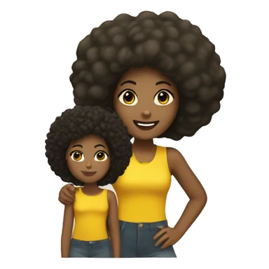 Black girl wearing yellow with an Afro having a bitmoji girl behind her sticker