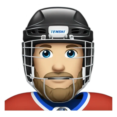 hockey player wearing helmet, with blue eyes and beard sticker