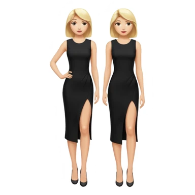 Blonde women, Long black tight sleveless dress, Slot left legs sticker