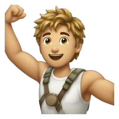 joven muchacho festejando estirando los brazos hacia arriba feliz sticker