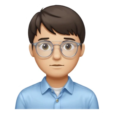 A man who have a glasses transparent. And have a bangs and have a button shirt. sticker