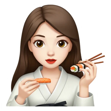 pale brunette girl with long eating sushi sticker