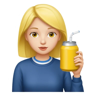 female student drinking from a yellow can sticker