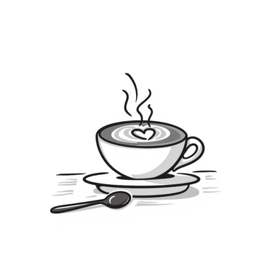 cappuccino with latte art, cozy and appealing, hand-drawn doodle style sticker