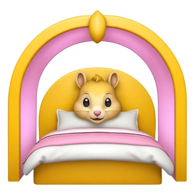 The features a bed themed as a large, cheerful, yellow squirrel. The squirrel's head forms an archway over the bed, with large black eyes, a small pink nose, and prominent white cheeks. The bed frame and arch are bright yellow with integrated yellow LED lighting running along the curves.  sticker