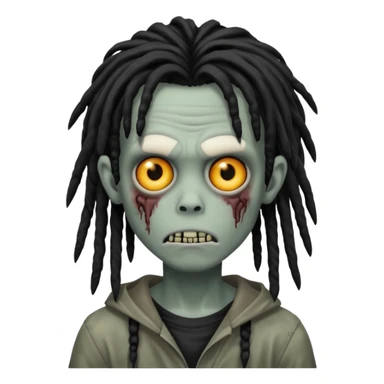 spooky zombie boy, black medium-long dreads, emo and shaggy, dark, creepy expression, iOS emoji style sticker