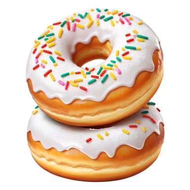 Cinematic fluffy donuts, perfectly golden and dusted with powdered sugar, vibrant icing with sprinkles, stacked in a playful arrangement, soft glowing highlights, warm and inviting. sticker