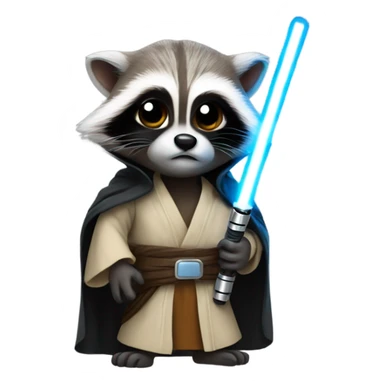 Racoon dressed up as a Jedi with a lightsaber sticker