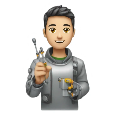 estudiante de instituto tipo robot con lápiz en la mano sticker