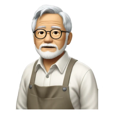 hayao miyazaki with his apron and hands in the pockets - realism sticker