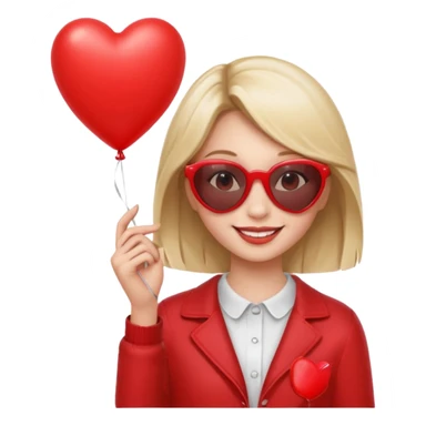 girl with sun glasses holding red heart balloon sticker