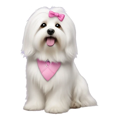Long haired Coton de Tulear dog with pink harness and pink hair bow sticker