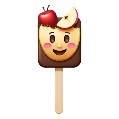 Apple slice on a popsicle stick covered in chocolate sticker