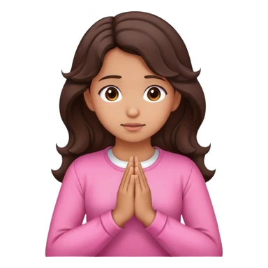 Girl with wavy dark brown hair and slight tan skin praying with a pink outfit  sticker