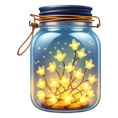 glass jar with solar powered fairy lights inside, glowing sticker