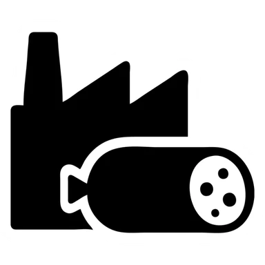 sausage factory building with sausage products sticker