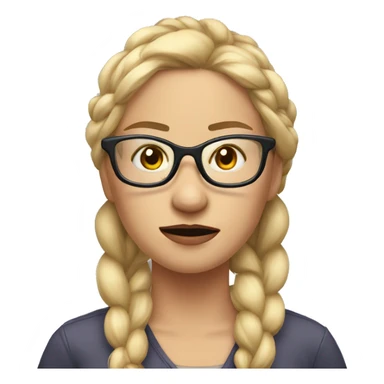 woman face in transparent glasses, blonde hair, braid, angry sticker