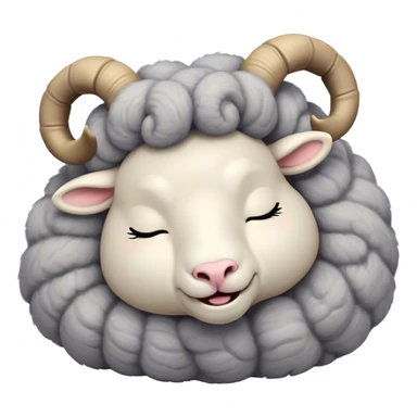 Meme-Worthy Cute Sleeping Ram Portrait Emoji, Head resting peacefully with a contented smile, showcasing a robust build and a luxuriously soft woolly grey fur with gently curled horns, eyes shut in a serene, restful nap, Simplified yet hilariously adorable features, highly detailed, glowing with a soft, drowsy light, high shine, relaxed and utterly lovable, stylized with an air of playful laziness, bright and heartwarming, soft glowing outline, capturing the essence of a comically sleepy ram, so meme-worthy it feels like it could instantly become the next viral sensation of adorable slumber! sticker