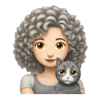 White Girl curly hair cuddling with grey cat sticker