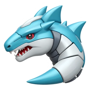 Futuristic soft smooth glossy metallic white and cyan Tyrunt-Aggron-Axew-fusion sticker