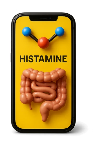 emoji stile iphone in 3d di istamina molecola con intestino, iperrealistico 4k sticker