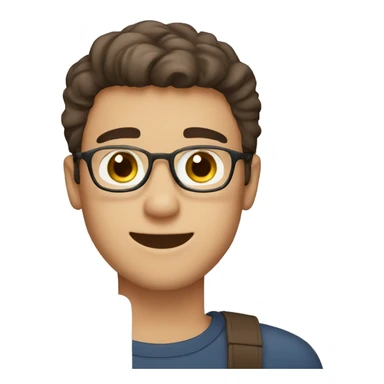 Generate me an emoji of a guy with macbook ( student ). He looks happy. He has light skin, dark-brown hair and brow eyes    sticker