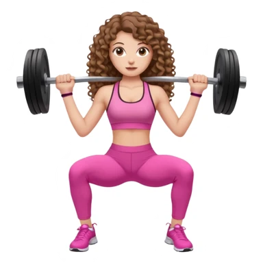 pale white girl with long brown curly hair weight training pink sticker