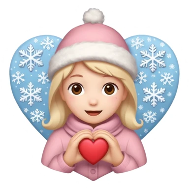 A kawaii Christmas emoji sticker, cozy winter vibes, soft colors, snowflakes, heart symbols, warm smile, cute and gentle style, festive and romantic.
 sticker