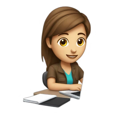 Beautifull programmer girl with brown hair working with MacBook sticker