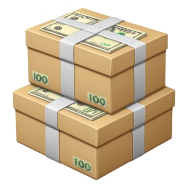 create a realistic emoji showing money on llogistic boxes sticker