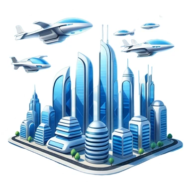 city in the future in the sky sticker