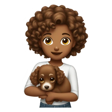 Brownskin girl with curly hair holding brown puppy sticker