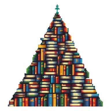 A mountain peak made entirely of colorful stacked books reaching high sticker
