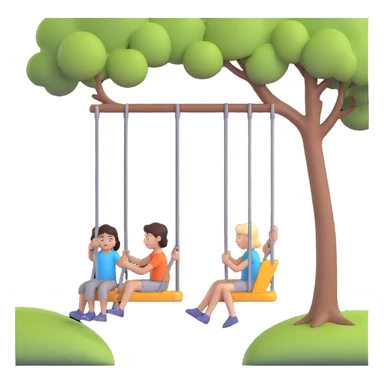 A person pushing a swing with a child sitting on it, outdoors, under a tree, in daylight. The swing is moving back and forth. Focus on the motion of swinging and the person gently pushing it sticker