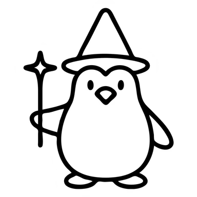 penguin wizard with pointy hat and magic wand sticker