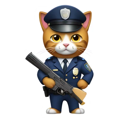 Cat dressed as a police officer with a gun and a donut  sticker