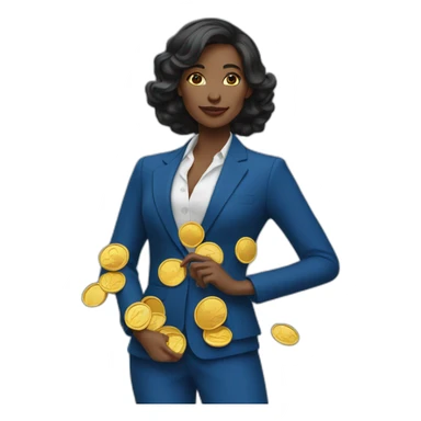 Posh-woman-with-blue-suit-holding-golden-coins sticker