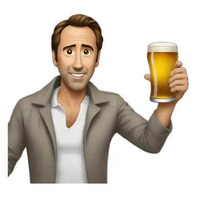 nicolas cage holding a beer sticker
