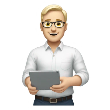 a white-skinned Personal mentor for the development of soft skills with a tablet in his hands sticker