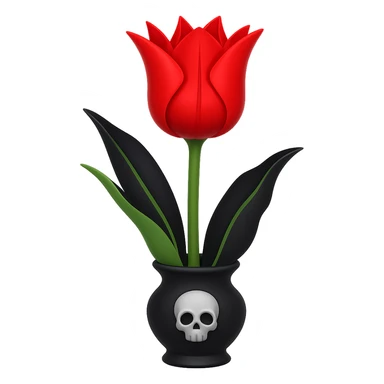 Add a gothic vase under the goth tulip in the style of apple emojis, keeping the background transparent. The style should mimic the apple emoji aesthetic with clean, colorful, and smooth shading typical of apple emojis. sticker