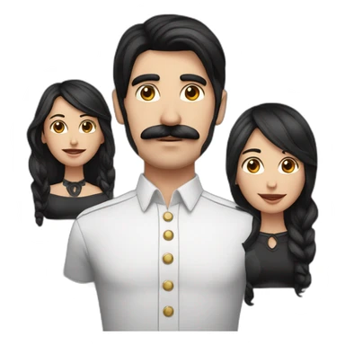 black hair with skin and moustache man couple with black and long hair with skin lady sticker