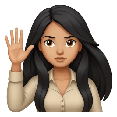 Hispanic woman with long hair, determined, one hand out motioning “no” sticker