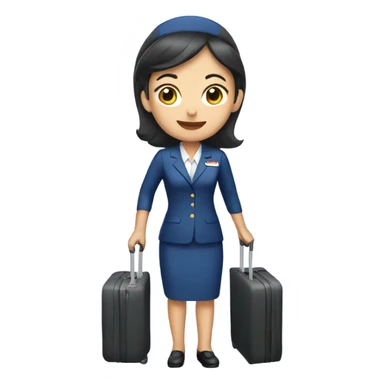 asian flight attendant with luggage  sticker
