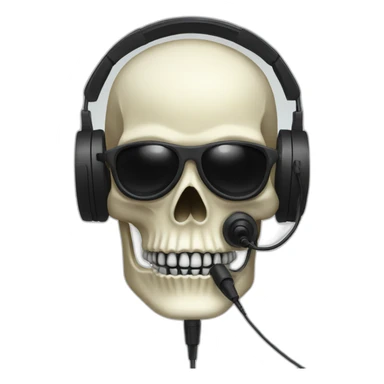 Military Skeleton mask with a long black mask underneath it and headset with a microphone sticker