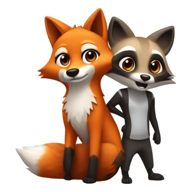 Fox and raccoon couple  sticker