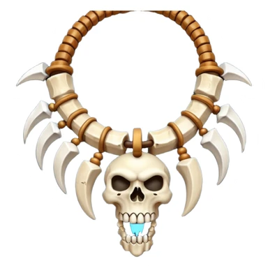 barbarian necklace object icon, necklace made of bones and fangs, rugged tribal jewelry, 3D cartoon, mobile game icon style, centered, clean background, no text, no watermark sticker