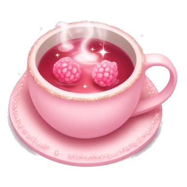 soft pink mug filled with steaming hot raspberry tea, decorated with blush pink pearl and sparkly embellishments (aesthetic, cute) sticker