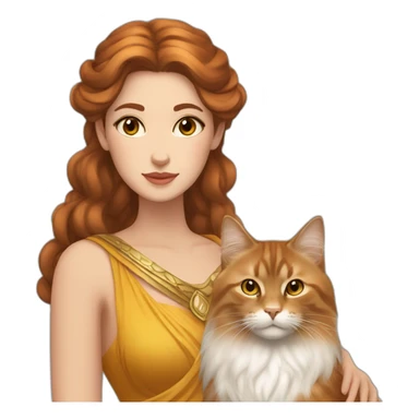 Goddess Hera with brown hair and a small ginger Siberian cat sticker