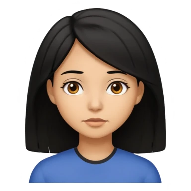 emoji of a light brown skinned female with shoulder length black hair, neutral expression sticker